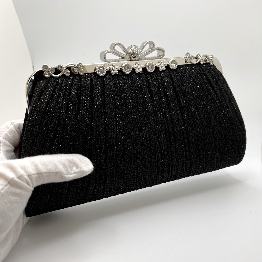 Black Metal Fabric Glitter Evening Clutch Bag - Picture 12 of 16